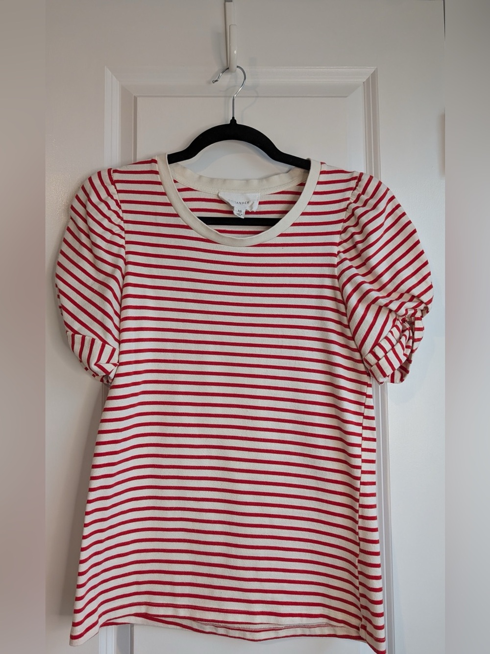 Pomander Place Women’s Red Striped Vesty Puff Short Sleeve Crewneck Size XS
